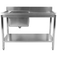 Évier professionnel Acier inoxydable 1200x700x850mm 1 cuve à gauche Crédence Étagère inférieure | Adexa STD1270L