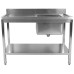 Évier professionnel Acier inoxydable 1200x700x850mm 1 cuve à droite Crédence Étagère inférieure | Adexa STD1270R