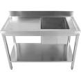 Évier professionnel Acier inoxydable 1200x700x850mm 1 cuve à droite Crédence Étagère inférieure | Adexa STD1270R