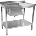 Table d'évier professionnelle en acier inoxydable 1000 x 700 x 950 mm, 1 bac à gauche, avec dosseret et étagère inférieure | Adexa STD1070L