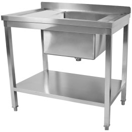 Évier commercial en acier inoxydable, 1 cuve, dosseret droit, étagère inférieure, 1000 x 700 x 950 mm | Adexa STD1070R Évier commercial en acier inoxydable, 1 cuve, dosseret droit, étagère inférieure, 1000 x 700 x 950 mm | Adexa STD1070R