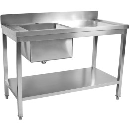 Évier professionnel Acier inoxydable 1500x700x850mm 1 cuve à gauche Crédence Étagère inférieure | Adexa STD1570L
