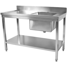 Évier professionnel Acier inoxydable 1500x700x850mm 1 cuve à droite Crédence Étagère inférieure | Adexa STD1570R