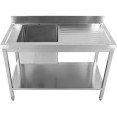 Évier commercial en acier inoxydable, 1 cuve, dosseret à gauche, étagère inférieure, 1400 x 700 x 950 mm | Adexa STD1470L Évier commercial en acier inoxydable, 1 cuve, dosseret à gauche, étagère inférieure, 1400 x 700 x 950 mm | Adexa STD1470L