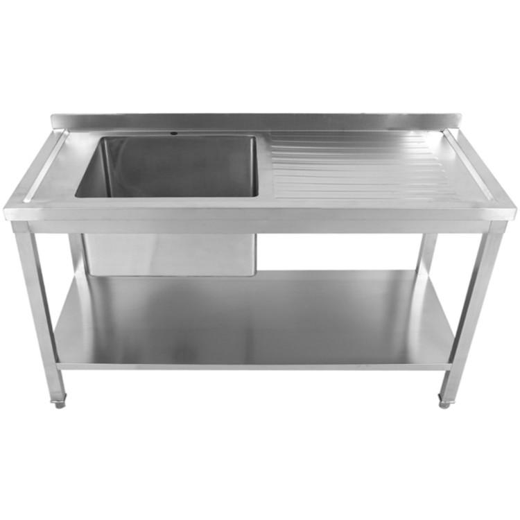 Table d'évier professionnelle en acier inoxydable 1600 x 700 x 950 mm, 1 bac à gauche, avec dosseret et étagère inférieure | Adexa STD1670L