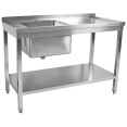 Table d'évier professionnelle en acier inoxydable 1600 x 700 x 950 mm, 1 bac à gauche, avec dosseret et étagère inférieure | Adexa STD1670L