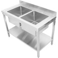 Évier Professionnel Inox 1200x600x850mm 2 bacs Crédence | Adexa STD245A