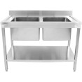 Évier Professionnel Inox 1200x600x850mm 2 bacs Crédence | Adexa STD245A