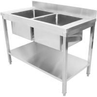 Évier Professionnel Inox 1200x700x850mm 2 bacs Crédence | Adexa STD250A Évier Professionnel Inox 1200x700x850mm 2 bacs Crédence | Adexa STD250A