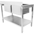 Évier Professionnel Inox 1200x600x850mm 2 bacs Crédence | Adexa STD245A