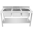 Évier Professionnel Inox 1800x700x850mm 3 bacs Crédence | Adexa STD350A