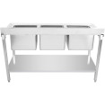 Évier Professionnel Inox 1800x700x850mm 3 bacs Crédence | Adexa STD350A