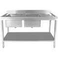 Évier commercial en acier inoxydable 1800 x 700 x 900 mm, 2 cuves à droite, avec égouttoir, dosseret et étagère inférieure | Adexa STT1870R