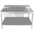 Évier commercial en acier inoxydable 1800 x 700 x 900 mm, 2 cuves à droite, avec égouttoir, dosseret et étagère inférieure | Adexa STT1870R