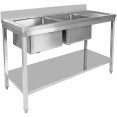 Évier commercial en acier inoxydable 1800 x 700 x 900 mm, 2 cuves à droite, avec égouttoir, dosseret et étagère inférieure | Adexa STT1870R