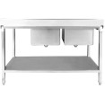 Évier commercial en acier inoxydable 1800 x 700 x 900 mm, 2 cuves à droite, avec égouttoir, dosseret et étagère inférieure | Adexa STT1870R