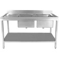Évier professionnel Acier inoxydable 1500x600x850mm 2 bacs à gauche avec égouttoir Crédence Sous étagère | Adexa STT1560L Évier professionnel Acier inoxydable 1500x600x850mm 2 bacs à gauche avec égouttoir Crédence Sous étagère | Adexa STT1560L