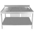 Évier professionnel Acier inoxydable 1500x600x850mm 2 bacs à gauche avec égouttoir Crédence Sous étagère | Adexa STT1560L Évier professionnel Acier inoxydable 1500x600x850mm 2 bacs à gauche avec égouttoir Crédence Sous étagère | Adexa STT1560L