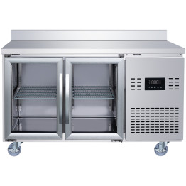 Réfrigérateur de comptoir commercial à 2 portes vitrées avec crédence - Réfrigérateur de préparation en acier inoxydable 1349×700×950 mm (Classe énergétique A) | Adexa SUP120 Réfrigérateur de comptoir commercial à 2 portes vitrées avec crédence - Réfrigérateur de préparation en acier inoxydable 1349×700×950 mm (Classe énergétique A) | Adexa SUP120