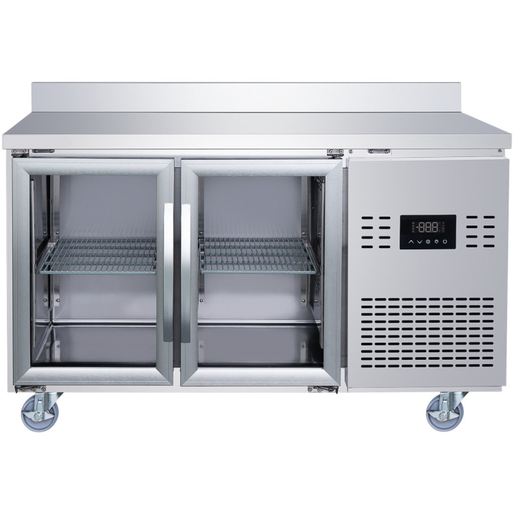 Réfrigérateur de comptoir commercial à 2 portes vitrées avec crédence - Réfrigérateur de préparation en acier inoxydable 1349×700×950 mm (Classe énergétique A) | Adexa SUP120 Réfrigérateur de comptoir commercial à 2 portes vitrées avec crédence - Réfrigérateur de préparation en acier inoxydable 1349×700×950 mm (Classe énergétique A) | Adexa SUP120