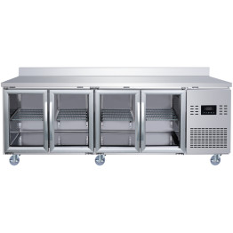 Réfrigérateur de comptoir commercial à 4 portes vitrées avec dosseret - Réfrigérateur de préparation en acier inoxydable 2239×700×950 mm (Classe énergétique B) | Adexa SUP124 Réfrigérateur de comptoir commercial à 4 portes vitrées avec dosseret - Réfrigérateur de préparation en acier inoxydable 2239×700×950 mm (Classe énergétique B) | Adexa SUP124