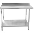 Table de déchargement côté gauche 1100 x 650 x 850 mm avec étagère inférieure et dosseret en acier inoxydable | Adexa SWB11065L