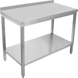 Table de travail professionnelle en acier inoxydable avec étagère inférieure et rehausse de 5 cm 600 x 700 x 950 mm | Adexa SWT7060B