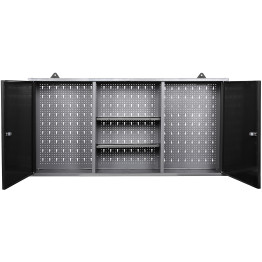 Armoire à outils murale double porte professionnelle grise et noire avec étagère ouverte/rack et clé 1200x200x600mm | Adexa TC003