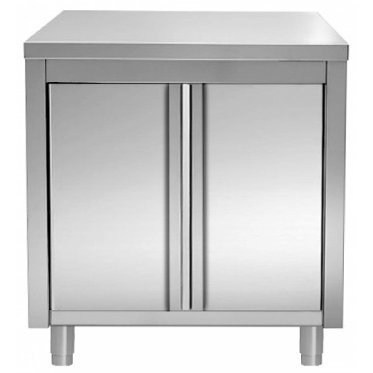 Armoire de comptoir commerciale de qualité B, portes battantes, acier inoxydable, 800 x 600 x 850 mm | Adexa VTC86SL, qualité B