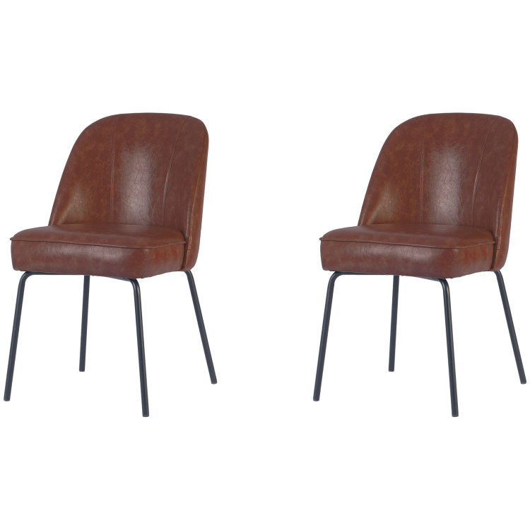 Chaise de salle à manger rembourrée marron avec structure en métal noir 490×600×830 mm | Adexa TJG202