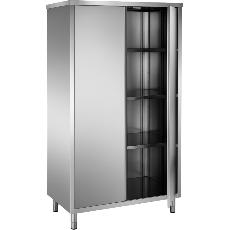 Armoire à casseroles verticale en acier inoxydable, 2 portes à charnières, 3 étagères, 1000 x 600 x 2000 mm | Adexa VC106SH