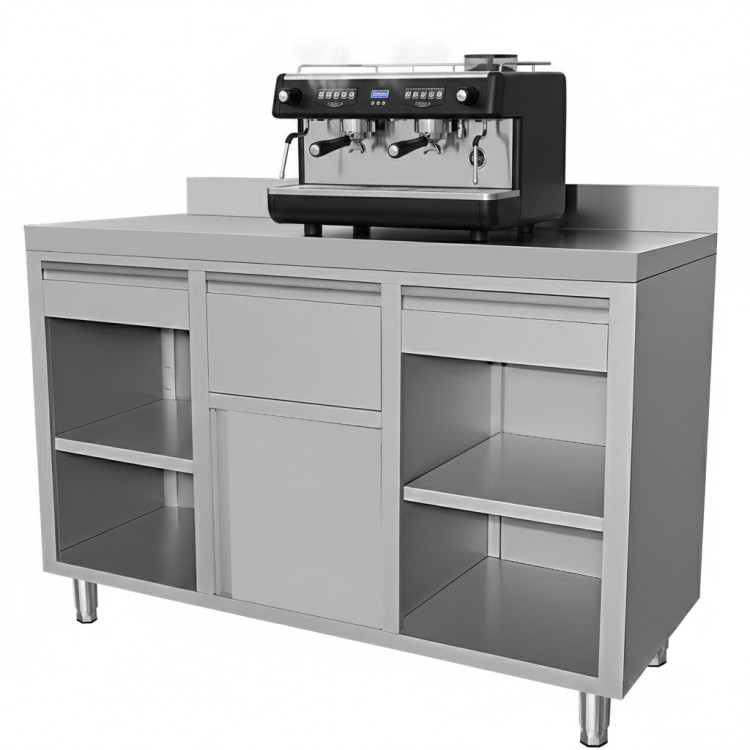Table haute de café professionnelle en acier inoxydable avec tiroirs 1500×600×1150 mm | Adexa VC156FBU