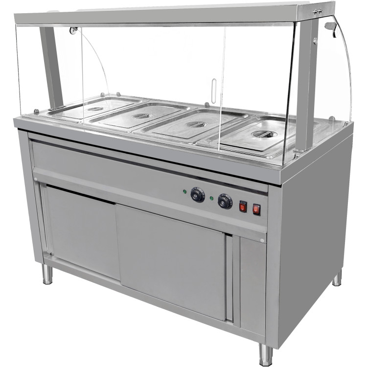 Vitrine réfrigérée commerciale pour plats chauds avec couvercle en verre, porte coulissante en acrylique et éclairage supérieur 1500 x 690 x 1400 mm | Adexa VMGN4AGH