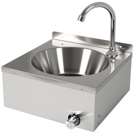 Lavabo mural à commande au genou avec mitigeur eau chaude/eau froide, dosseret et tabliers latéraux 360 x 360 mm | Adexa WBR30CH Lavabo mural à commande au genou avec mitigeur eau chaude/eau froide, dosseret et tabliers latéraux 360 x 360 mm | Adexa WBR30CH