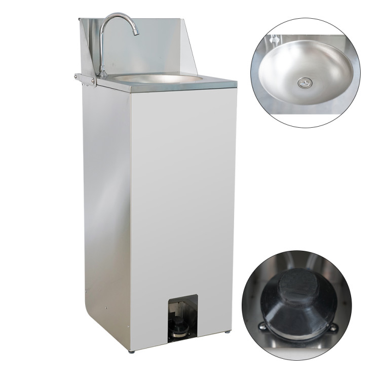 Lavabo mobile à commande au pied avec dosseret et roulettes en acier inoxydable | Adexa WHF277