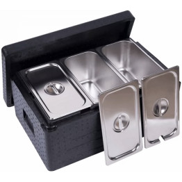 Boîte isotherme à chargement par le haut en EPP / Thermo Box 32 litres comprenant 3 récipients GN 1/3 avec couvercle et poignée | Adexa WHEPP313