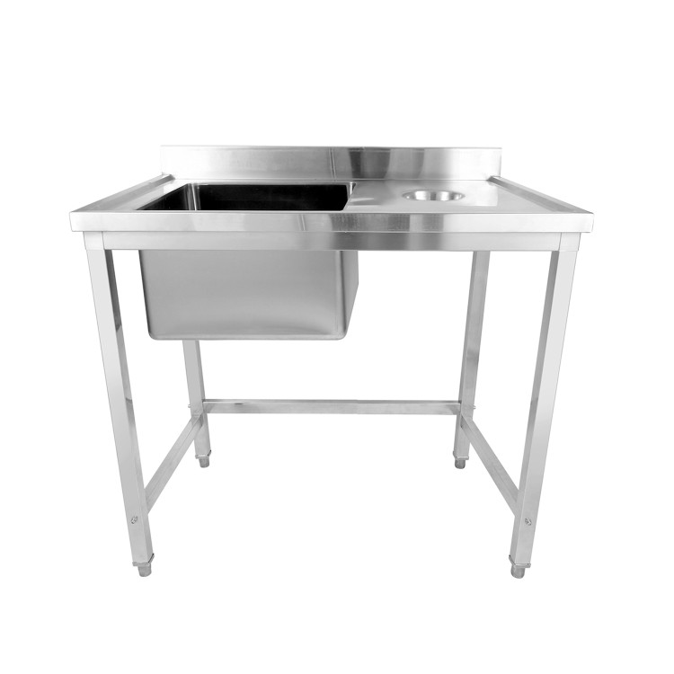 Évier commercial simple en acier inoxydable avec cuve à gauche et trou de raclage à droite + dosseret 1000 x 600 x 950 mm | Adexa WHSTD1060L