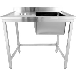 Évier commercial simple en acier inoxydable avec cuve à droite et trou de raclage à gauche + dosseret 1000 x 600 x 950 mm | Adexa WHSTD1060R