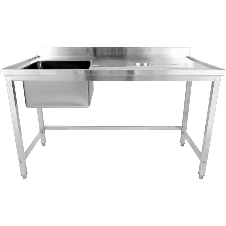 Évier commercial simple en acier inoxydable avec cuve à gauche et trou de raclage à droite + dosseret 1400 x 700 x 950 mm | Adexa WHSTD1470L