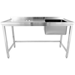 Évier commercial simple en acier inoxydable avec cuve à droite et trou de raclage à gauche + dosseret 1400 x 600 x 950 mm | Adexa WHSTD1460R