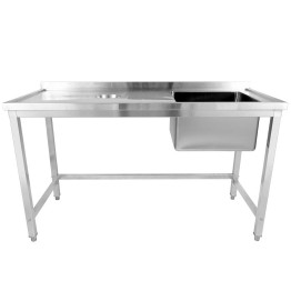 Évier commercial simple en acier inoxydable avec cuve à droite et trou de raclage à gauche + dosseret 1500 x 600 x 950 mm | Adexa WHSTD1560R
