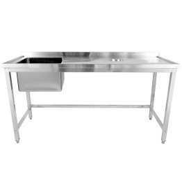 Évier commercial simple en acier inoxydable avec cuve à gauche et trou de raclage à droite + dosseret 1800 x 600 x 950 mm | Adexa WHSTD1860L