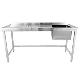 Évier commercial simple en acier inoxydable avec cuve à droite et trou de raclage à gauche + dosseret 1800 x 600 x 950 mm | Adexa WHSTD1860R