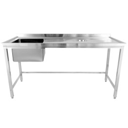 Évier commercial simple en acier inoxydable avec cuve à gauche et trou de raclage à droite + dosseret 1800 x 700 x 950 mm | Adexa WHSTD1870L