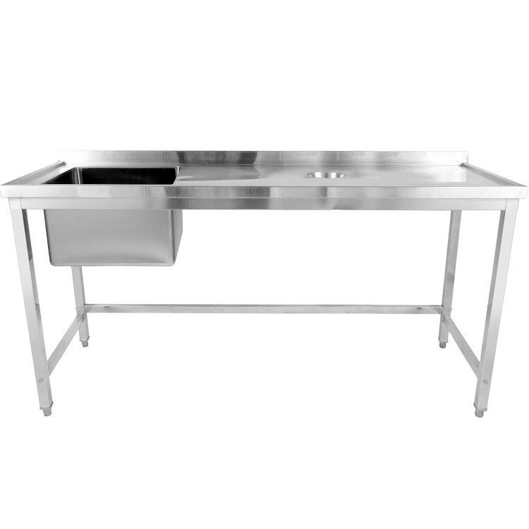 Évier commercial simple en acier inoxydable avec cuve à gauche et trou de raclage à droite + dosseret 2000 x 600 x 950 mm | Adexa WHSTD2060L