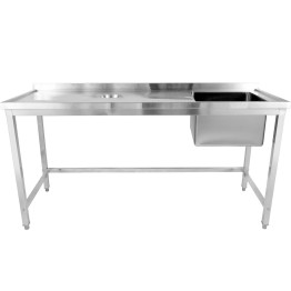 Évier commercial simple en acier inoxydable avec cuve à droite et trou de raclage à gauche + dosseret 2000 x 600 x 950 mm | Adexa WHSTD2060R