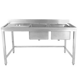Évier double commercial en acier inoxydable avec 2 cuves à droite et trou de raclage à gauche + dosseret 1800 x 600 x 950 mm | Adexa WHSTT1860R