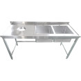 Évier double commercial en acier inoxydable avec 2 cuves à droite et trou de raclage à gauche + dosseret 1800 x 700 x 950 mm | Adexa WHSTT1870R