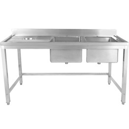 Évier double commercial en acier inoxydable avec 2 cuves à droite et trou de raclage à gauche + dosseret 2000 x 600 x 950 mm | Adexa WHSTT2060R