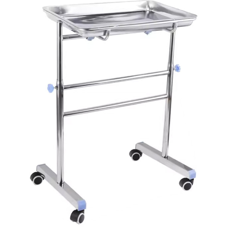 Plateau de salon professionnel pour instruments, double pied, acier inoxydable, 600 x 400 x 900 mm | Adexa WHTSD